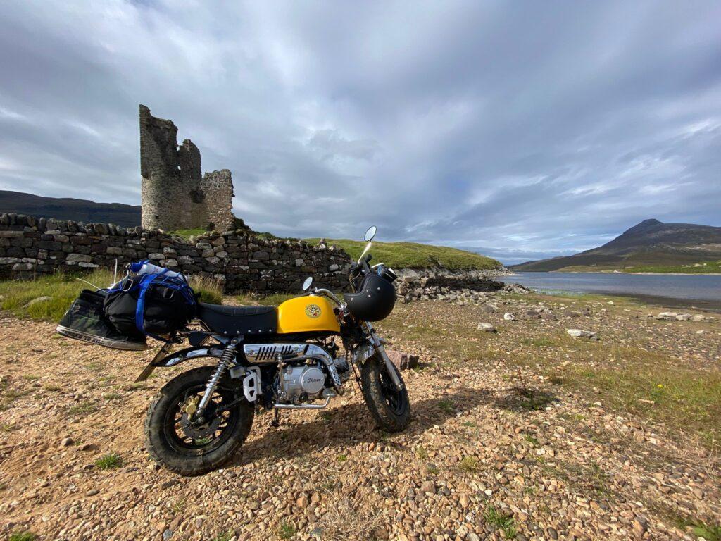 A slight off-road detour in order to checkout Ardvreck Castle on Loch Assynt.  The bike got a little wet running through the streams into the Loch but it didn't seem to mind.